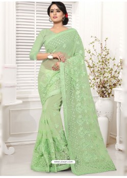 Sea Green Net Resham Worked Designer Saree