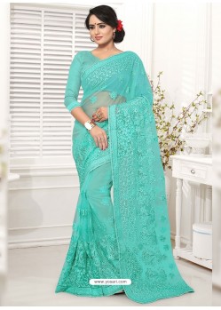 Firozi Net Resham Worked Designer Saree