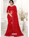 Glorious Red Net Designer Saree