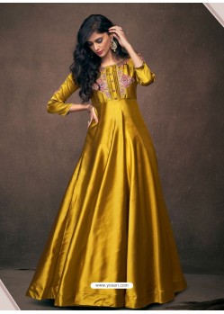 Mustard Silk Embroidered Party Wear Gown