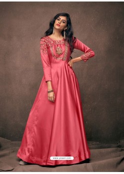 Light Red Silk Embroidered Party Wear Gown