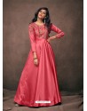 Light Red Silk Embroidered Party Wear Gown