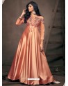 Peach Silk Embroidered Party Wear Gown