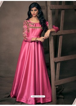 Hot Pink Silk Embroidered Party Wear Gown