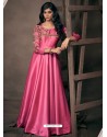 Hot Pink Silk Embroidered Party Wear Gown