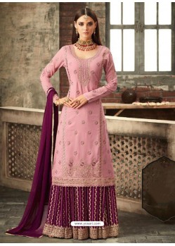 Pink Georgette Embroidered Designer Palazzo Suit