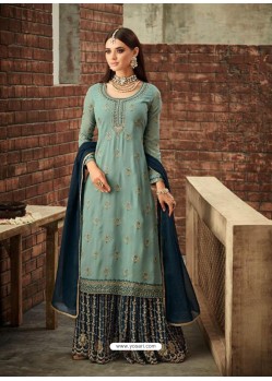 Sky Blue Georgette Embroidered Designer Palazzo Suit