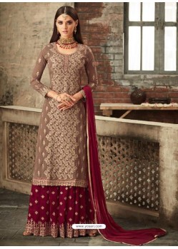 Light Brown Georgette Embroidered Designer Palazzo Suit