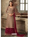 Light Brown Georgette Embroidered Designer Palazzo Suit