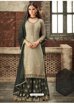 Taupe Georgette Embroidered Designer Palazzo Suit