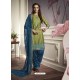Green Cotton Satin Embroidered Salwar Suit