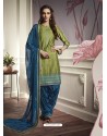 Green Cotton Satin Embroidered Salwar Suit