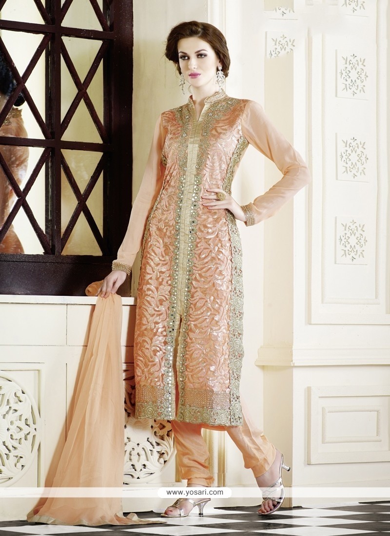 Classy Peach Embroidery Work Salwar Suit