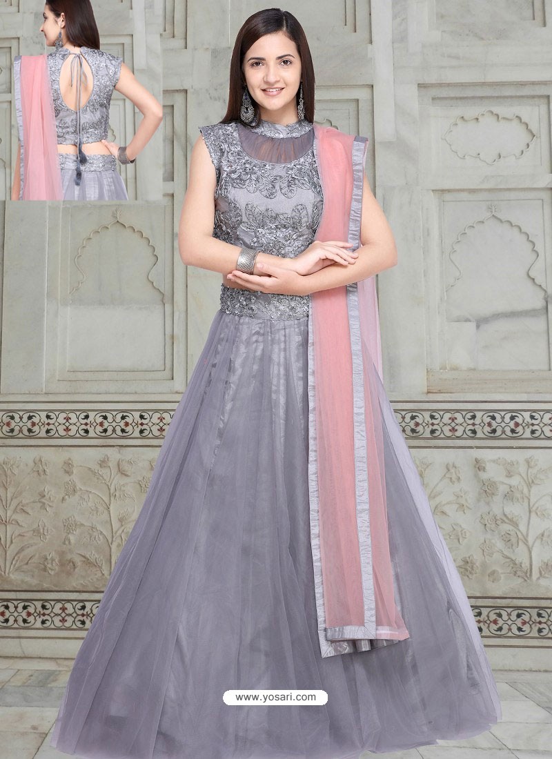 Latest Grey Color Designer Organza Lehenga for Party Wear – Ville Fashions