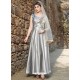Silver Satin Hand Embroidered Gown Style Suit