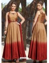 Gold And Red Chanderi Silk Hand Worked Gown Style Suit