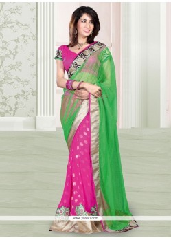 Eyeful Pink And Green Net Designer Saree