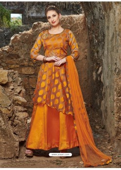 Amazing Orange Organza And Satin Hand Work Gown Style Suit