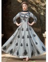 Grey Silk Embroidered Gown Style Suit