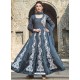 Dull Grey Tafeta Satin Hand Embroidered Gown Style Suit