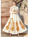 Off White Chanderi Silk Hand Worked Gown Style Suit