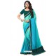 Turquoise and Aqua Chiffon Printed Work Saree