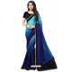 Navy And Sky Blue Chiffon Printed Work Saree