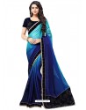 Navy And Sky Blue Chiffon Printed Work Saree