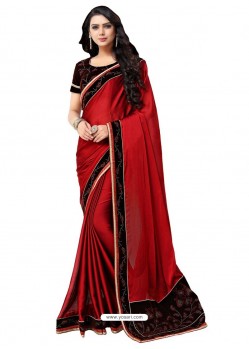 Wine Chiffon Printed Work Saree