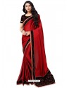 Wine Chiffon Printed Work Saree