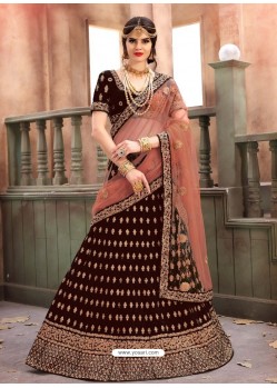 Maroon Velvet Embroidered Designer Lehanga Choli