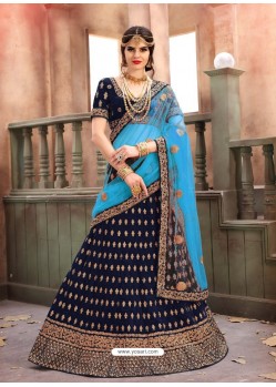 Navy Blue Velvet Embroidered Designer Lehanga Choli