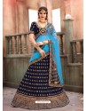 Navy Blue Velvet Embroidered Designer Lehanga Choli