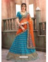 Sky Blue Velvet Embroidered Designer Lehanga Choli