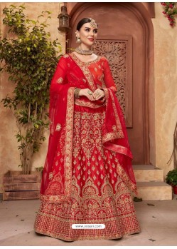 Red Silk Embroidered Designer Lehenga Choli