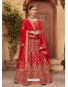 Red Silk Embroidered Designer Lehenga Choli