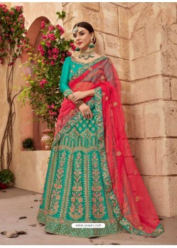 Teal Silk Embroidered Designer Lehenga Choli