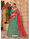 Teal Silk Embroidered Designer Lehenga Choli