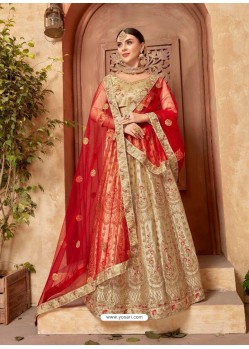 Beige Silk Embroidered Designer Lehenga Choli