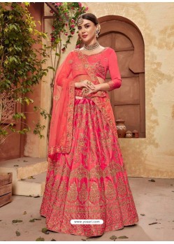 Dark Peach Silk Embroidered Designer Lehenga Choli