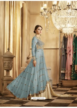 Aqua Grey Apple Georgette Embroidered Anarkali Suit