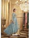 Aqua Grey Apple Georgette Embroidered Anarkali Suit