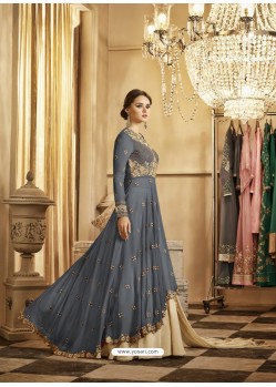 Dull Grey Apple Georgette Embroidered Anarkali Suit