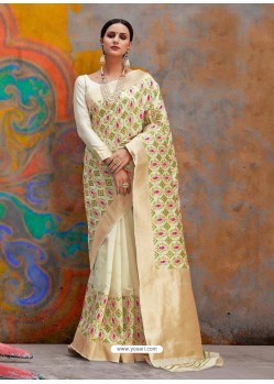 Off White Kaushalya Silk Jacquard Work Designer Saree