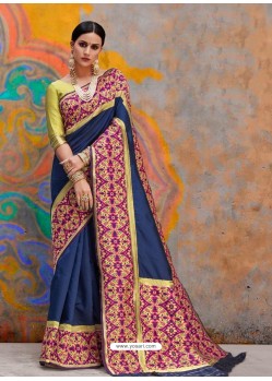 Navy Blue Kaushalya Silk Jacquard Work Designer Saree