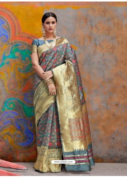 Dull Grey Kaushalya Silk Jacquard Work Designer Saree