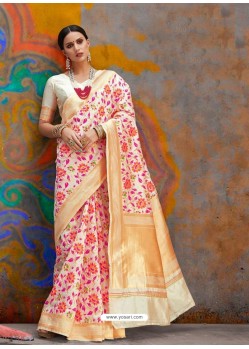 Splendid Off White Silk Jacquard Work Designer Saree