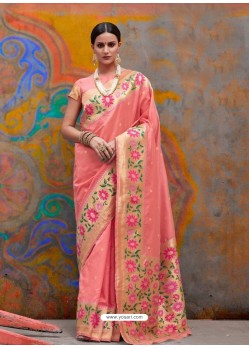 Peach Kaushalya Silk Jacquard Work Designer Saree