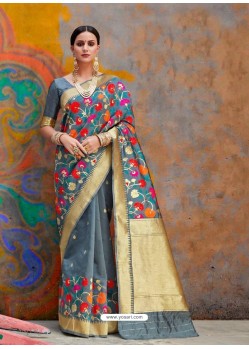 Grey Kaushalya Silk Jacquard Work Designer Saree