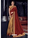 Maroon And Gold Bright Georgette Heavy Embroidered Party Wear Saree